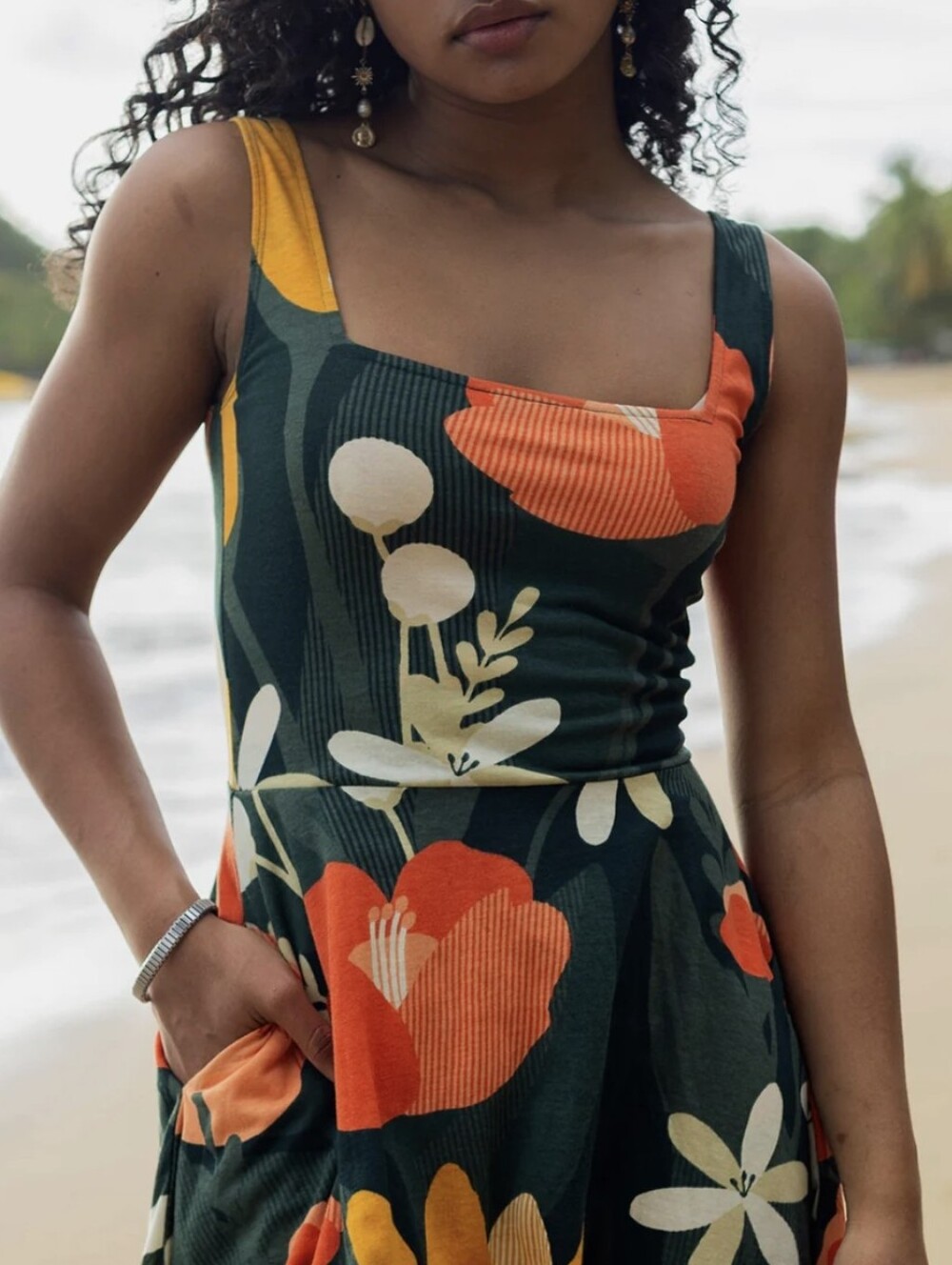 XXS/XS Happy Earth 100% Organic Cotton Sleeveless Lily Midi Dress|Paradise - Picture 2 of 13